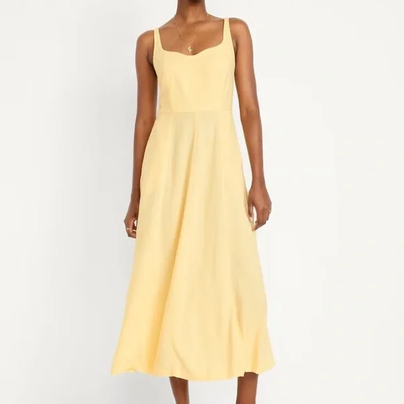 Old Navy | Dresses | Old Navy Butter Yellow Linen Blend Midi Dress Size L |  Poshmark